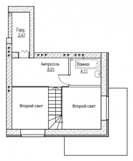 Двухкомнатная квартира (Евро) 50.4 м²