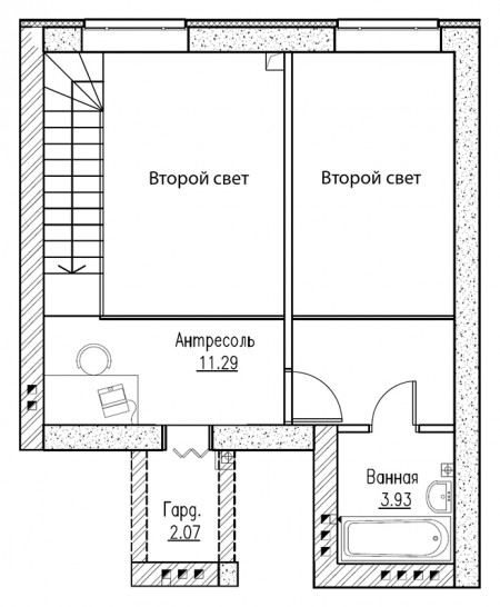 Трёхкомнатная квартира (Евро) 64.6 м²